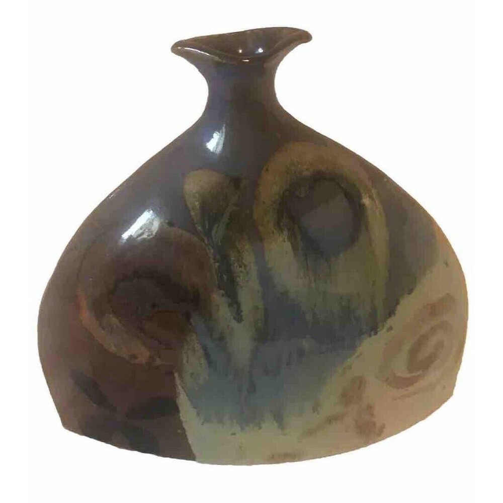 Magnum 7” Pottery Flounder Vase, Unique Abstract. Signed And Dated By The Artist